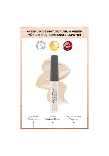 Alix Avien Aydınlık Görünüm Sağlayan Yoğun Likit Göz Altı Kapatıcısı Liquid Concealer 101 Light Ivory
