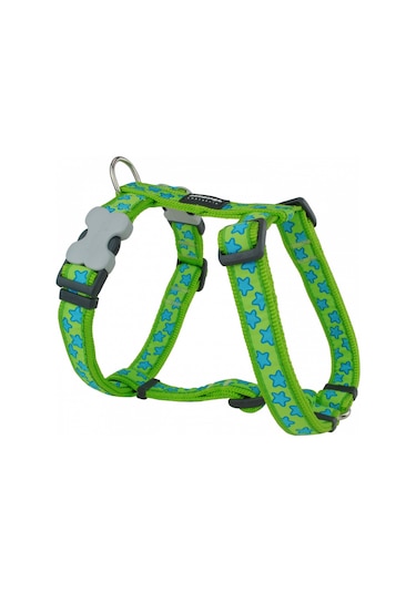 Reddingo Lime Üzerine Turkuaz Yıldızlı Köpek Göğüs Tasması L / 25 MM Lime