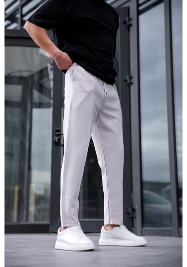 Erkek Gri Renk Esnek Likralı Fermuar Detaylı Jogger Pantolon-1752 Gri