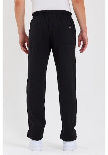 Mmetalic Siyah Arka Cepli Etiket Detaylı Düz Paça Erkek Içi Pamuklu Eşofman Altı 001 Siyah