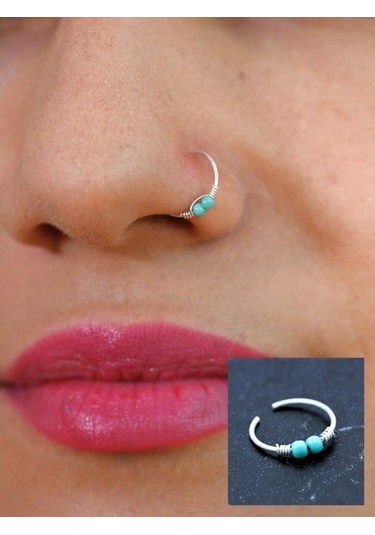 Gümüş İki Turkuaz Taş Ve Yay Detay Hızma 925 Ayar Hızma-hızma47 Gümüş