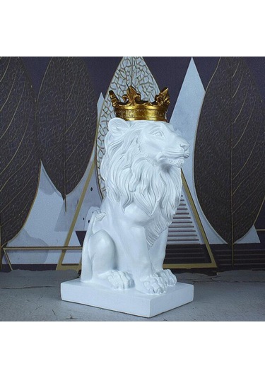 Suntek Aslan Heykeli Vahşi Hayvan Süs Reçine Ev Heykel Beyaz