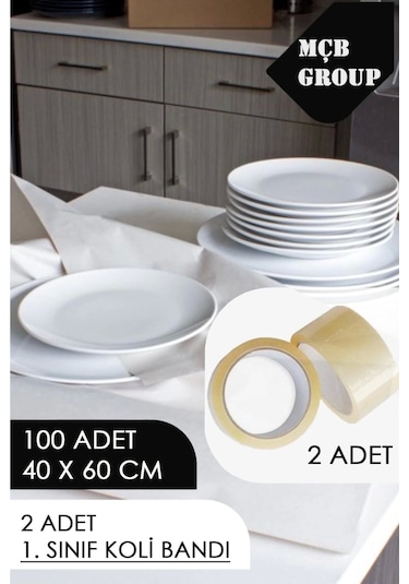 40x60cm Tabak Bardak Sarma Taşıma Taşınma Paketleme Kağıdı 100 Adet + 2 Adet Koli Bandı