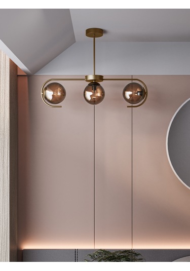 Ayza Modern Eskitme Metal Gövdeli 3'lü Bal Rengi Cam Küre Avize