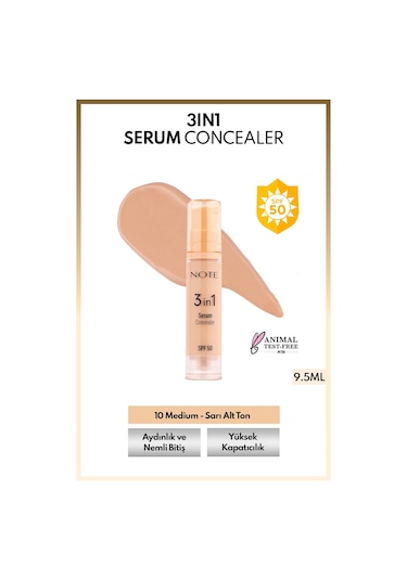 Note Cosmetique 3 in 1 Serum Concealer Nemlendirici Ve Aydınlatıcı Göz Altı Kapatıcısı SPF50 10 Medium