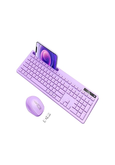 Vivefox Kablosuz Klavye Ve Mouse - Telefon Tutuculu Usb Type-c - Mor