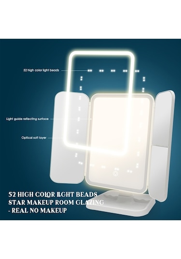 Flybuy Üçlü Sıcaklığı Renk Makyaj Led Katlı Kade Büyütme Aynası Ayarlanabilir 3 +3x +2x Ks Beyaz