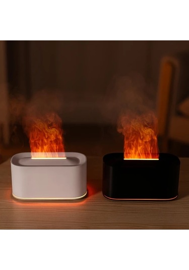 Techbloom Siyah Type-c Alevli Aromaterapi Makinesi 7 Renk Alev Işığı Düşük Ses 5 Hız Nemlendirici Ofis İçin