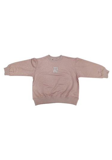 Kız Çocuk Today Yazılı Kendinden Simli Koyu Pudra Renk Sweatshirt Koyu Pudra