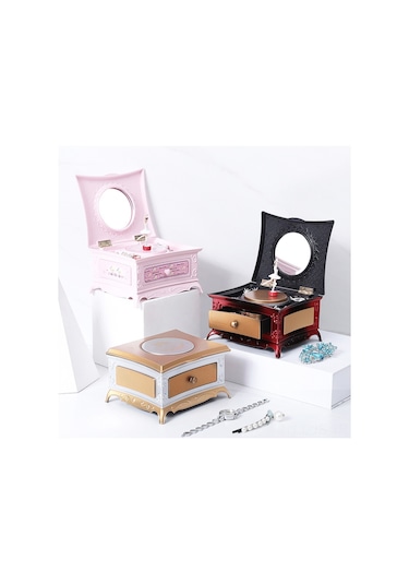 Jeemson Zengin Altın Renkli Ev Dekoru: Dönen Balerin Kız Müzik Kutusu İle Çekmeceli Dolap Ve Gözlük Aynası - Eviniz İçin Pratik Ve Konfor Verici Dekoratif Ürün