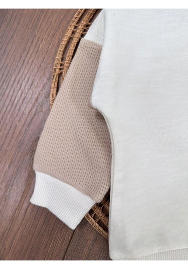 Ayıcık Baskılı Bisiklet Yaka Düğme Detaylı 2'li Bebek Takım Beyaz