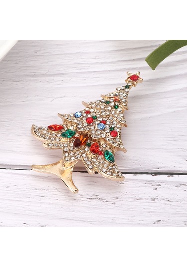 Lemestar Yeni Noel Stili Elmaslı Ağaç Desenli Broş - Yüksek Kaliteli Alyaş Materyalinden Yapılmış - Parti Ve Hediye İçin Uygun Çok Renkli