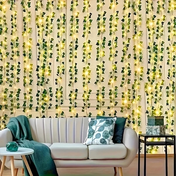 Gateesat Yeşil Yapraklar Sıcak 78.74 İnç Yapay Sarmaşık Işık Şeridi Pil İle İç Ve Dış Mekan Dekorasyon