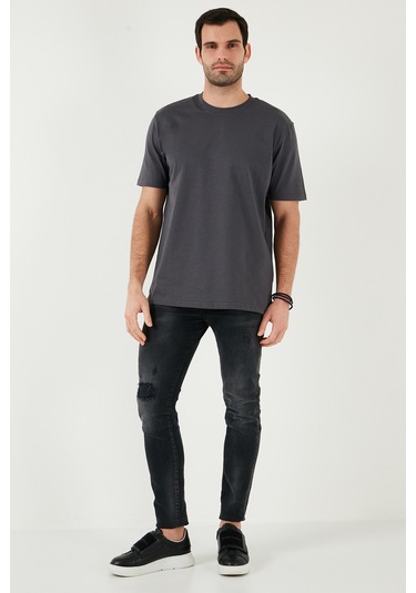 Buratti Pamuklu Relaxed Fit Sıfır Yaka Erkek T Shirt 5905446 Koyu Antrasit