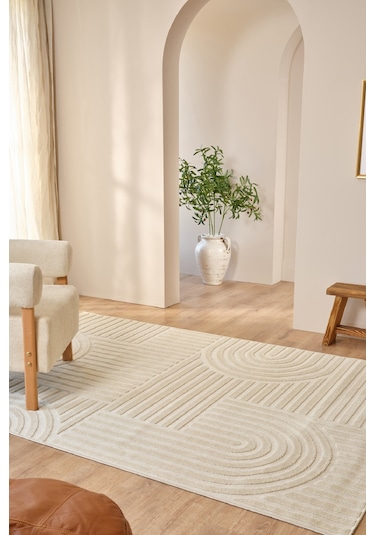 Kaşmir Halı İskandinav Rune White 100x300 Cm Salon Mutfak Halısı Yolluk Beyaz