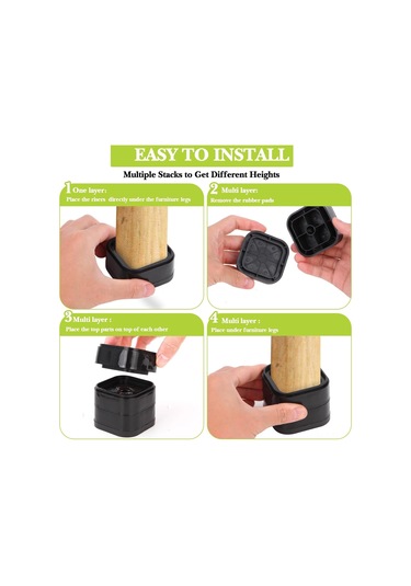 Hombey 8 Adet Yüksek Dayanıklı Masa Sandalye Divan Yükseklik Artırıcı, 1-3 İnç Ayarlanabilir, Siyah Plastik Mobilya Raise Blokları