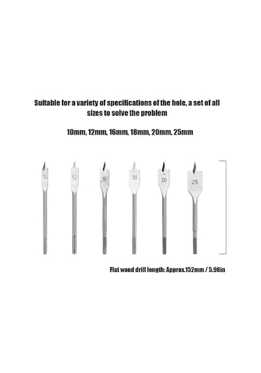 Tenfowee Ahşap Delme Seti 6'lı - 45 Karbon Çelik Uçlu, Derin Delikler İçin Hızlı Ve Hassas, 10-25mm Boyutları, Opp Poşetli