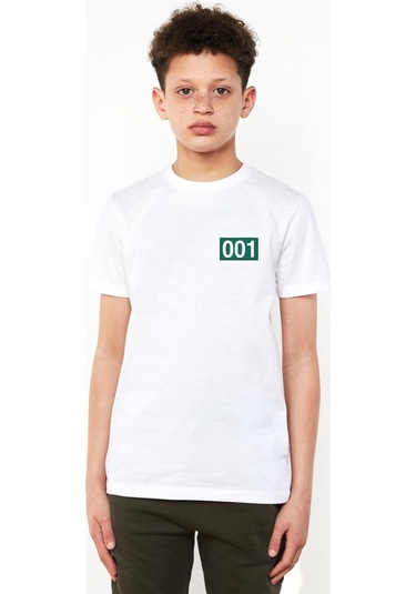 Squid Game Player 001 Beyaz Çocuk Bisikletyaka Tshirt Beyaz