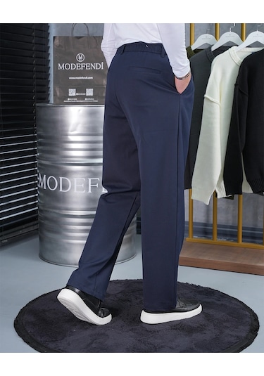 Modefendi Baggy Kesim Pile Detaylı Kumaş Pantolon Lacivert