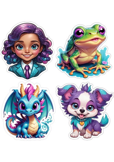 4 Adet 10x10 Cm Sticker Çocuk Etiket Seti V4 Çok Renkli