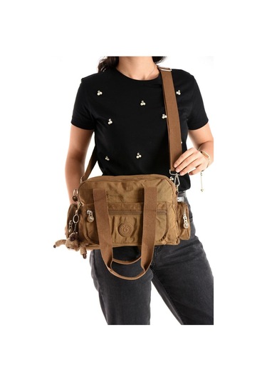 Omuz Çantası Çok Cepli Hafif Klinkır Kumaş 30 20 Cm Çapraz Askılı Postacı Çanta Kol Çantası Taba