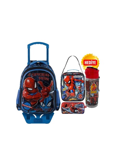 Spiderman Çekçekli Okul Çantası Siyah - Suluk & Matara Siyah