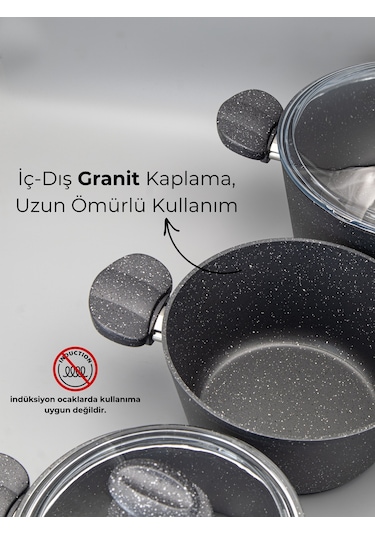Bonera 13 Parça Granit Set - 18-20-26cm Tencere + 26 Tava + 6 Parça Kaşık Set