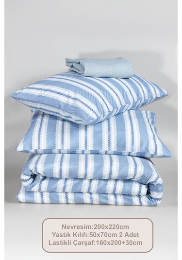 Elart Scatt Nevresim Takımı Çift Kişilik Lastikli Çarşaf 200x220 Cm Mavi MAVI