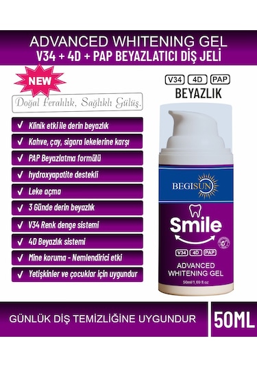 Begisun V34 Leke Karşıtı Diş Beyazlatıcı Mor Jel 50 ML