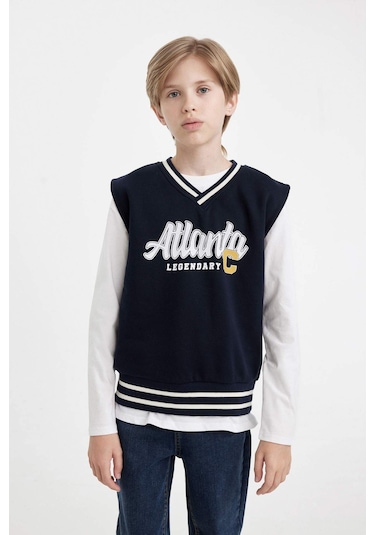 Defacto Erkek Çocuk V Yaka Yazı Baskılı Kalın Süveter C9283A824AUNV245 Defacto Erkek Çocuk V Yaka Yazı Baskılı Kalın Süveter C9283A824AUNV245