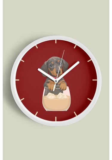 Kahve Seven Sevimli Köpek Modern Duvar Saati - 25cm - Önü Camlı Beyaz Kasa - Sessiz Mekanizma-jh1090 Beyaz