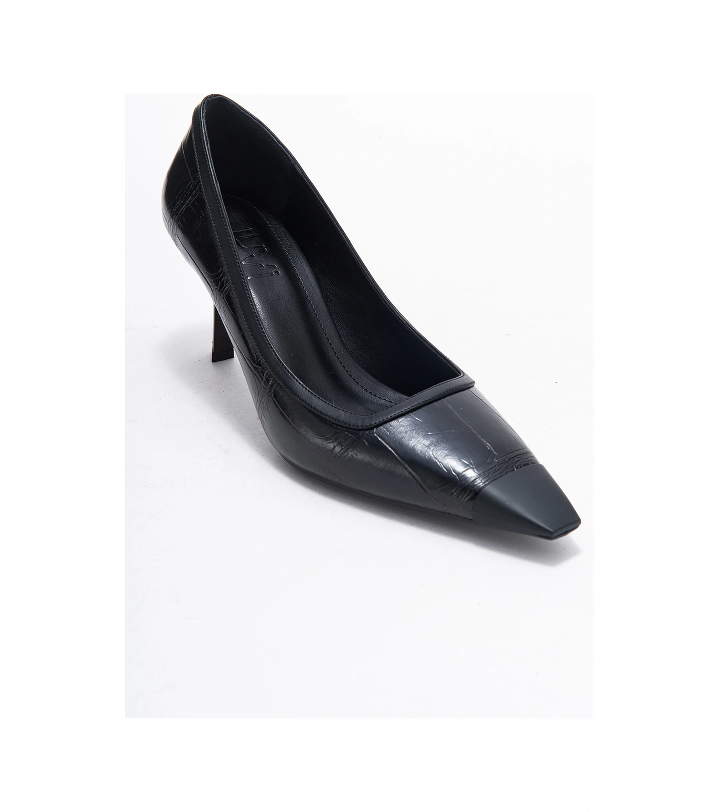 Rona Siyah Baskı Mat Burunlu Kadın Topuklu Ayakkabı Siyah