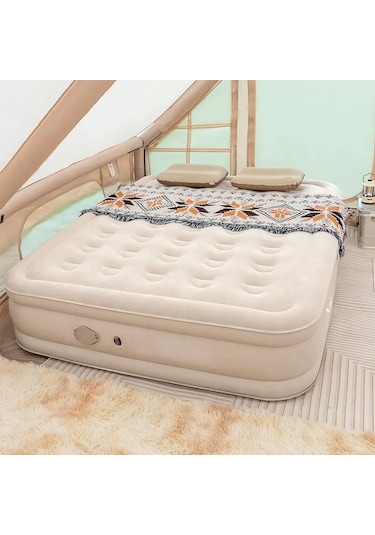 Efsane Kamp Double Yüksek Otomatik Şişen Dahili Pompalı Çift Kişilik Yatak Bej