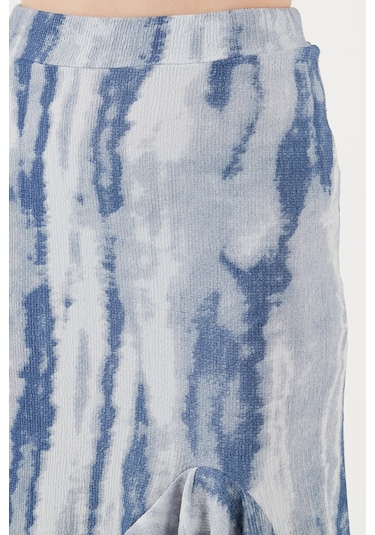 Lela Regular Fit Desenli Yüksek Bel Volanlı Midi Boy Yırtmaçlı Bayan Etek 5869013 Indigo