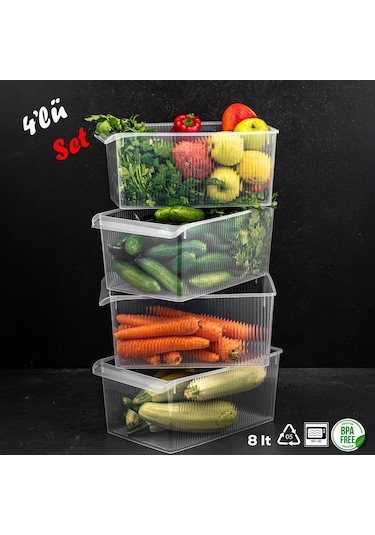 Porsima 3185 4lü 8 Litre Dolap Içi Ve Buzdolabı Içi Düzenleyici Banyo Mutfak Organizeri 20x32x7 Cm Şeffaf