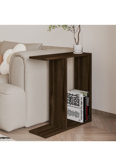 Lotus Modern Yan Sehpa Kitaplıklı Ve Dekoratif Tasarım Ceviz