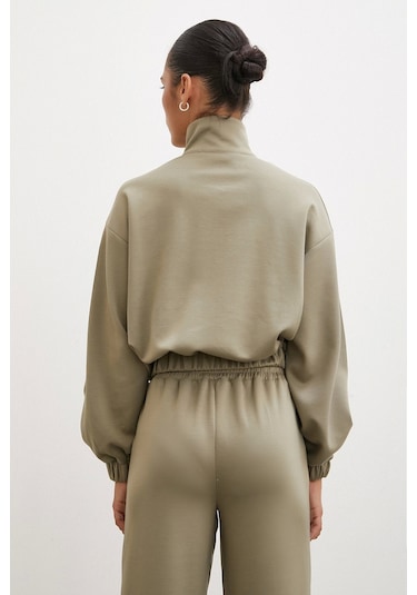 Never More Fermuarlı Sweatshirt Çağla Çağla Yeşili