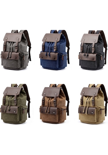 Canvas Leisure Backpack Computer Bag Student School Bag Navy Mavi