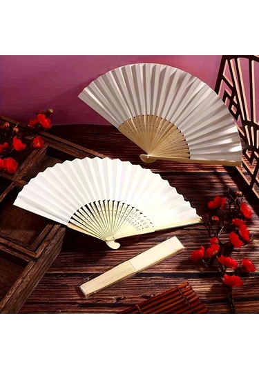Gateesat 60 Adet Katlanır El Yelpazesi Seti, Ahşap Kağıt Düğün Hediyesi, Parti Süsü