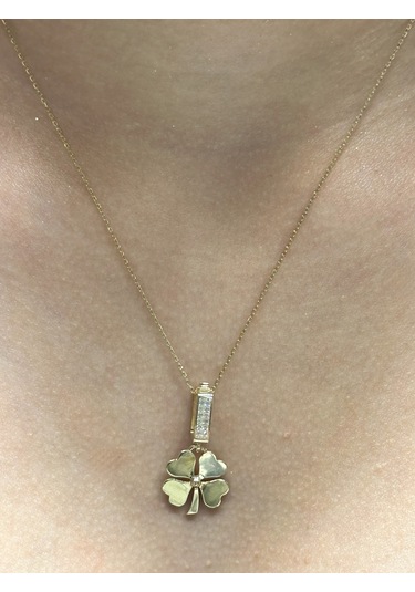 14 Ayar Altın Yonca Kolye Uçlu Zincir