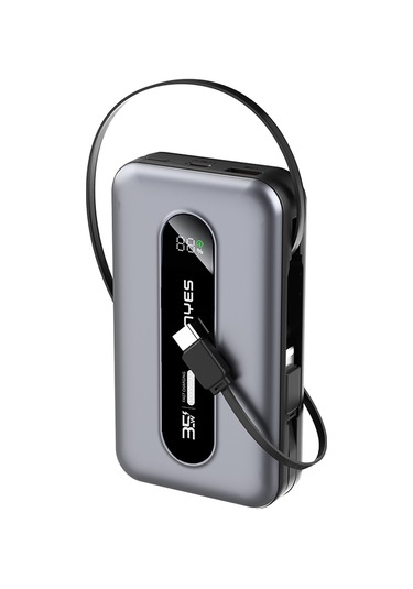Lenyes Px1002d Dijital Göstergeli Teleskopik Type-c Ve Lightning Kablolu Powerbank 35w 10.000mah Gri