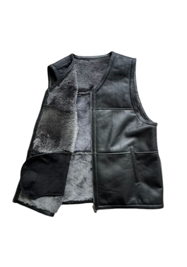 Erkek Deri Yelek İçi Kürk-dışı Süet Deri Klasik Yelek Siyah Xxl