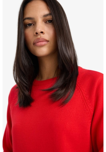 Defacto Relax Fit Bisiklet Yaka Basic Düz Triko Kazak I6913az25wnrd117 Kırmızı