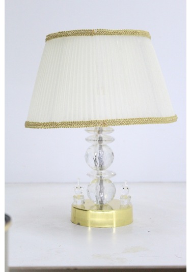 Kristal Taşlı Masa Abajuru Gece Lambası Yatak Başı Lambası Bej