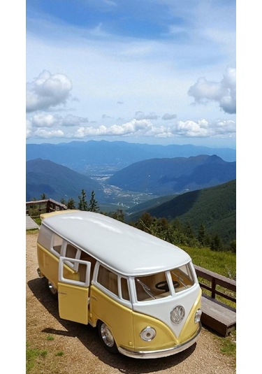 Nostaljik Metal Çek Bırak Sarı Wv Minibüs Araba Kapılar Açılır Diğer