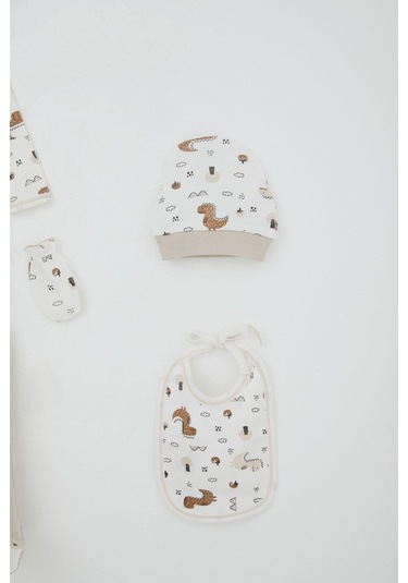 Breeze Erkek Bebek Hastane Çıkışı 5 Li Doğa Temalı Sevimli Minik Dinozor Desenli 0-3 Ay, Ekru Ekru