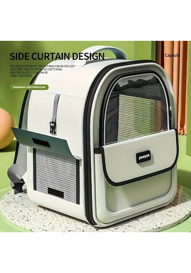 Honeybeeshop Nefes Alabilir Büyük Kapasiteli Gray One Size Yan Açkılı Kedi Sırt Çantası Taşıyıcı Dayanıklı Pvc Fermuarlı