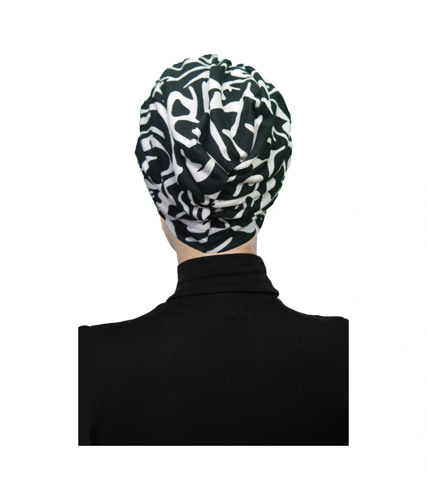 Gölge Dansı Desenli Çapraz Ve Bant Detaylı Astarlı Hazır Türban Tesettür Havuz Bonesi Siyah-krem