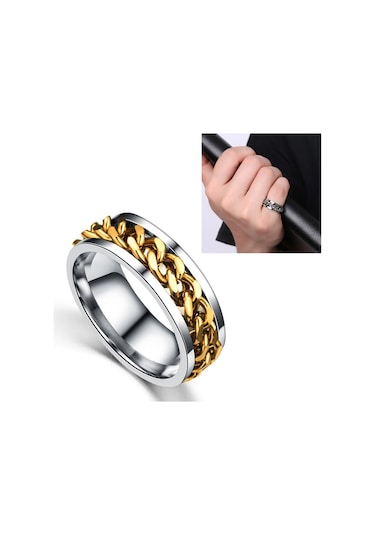 Punk Rock Stainless Steel Rotatable Chain Rings, Ring Size:6 Gold Çok Renkli