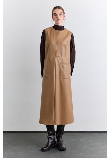 Manuka Cep Detaylı Deri Elbise Camel Aw25elb00009-05 Camel
